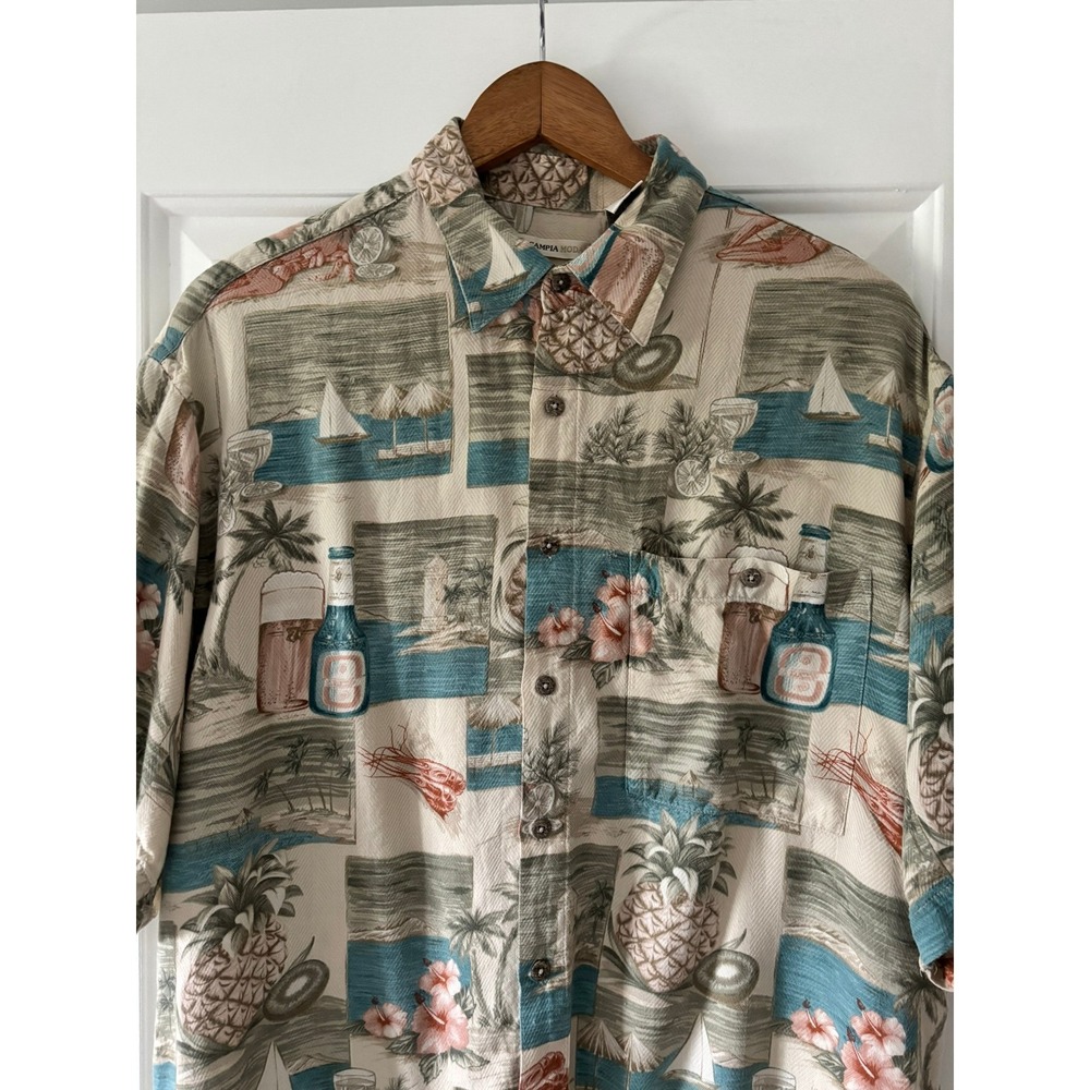 Campia Moda Tropical Button Up Shirt Mens Large Beige Rayon Beach Aloha Vintage
